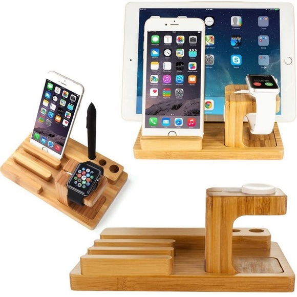 Bamboo Wood iPhone & iPad Stand Cradle Charger Holder | Wood Docking Station - Picture 5 of 6